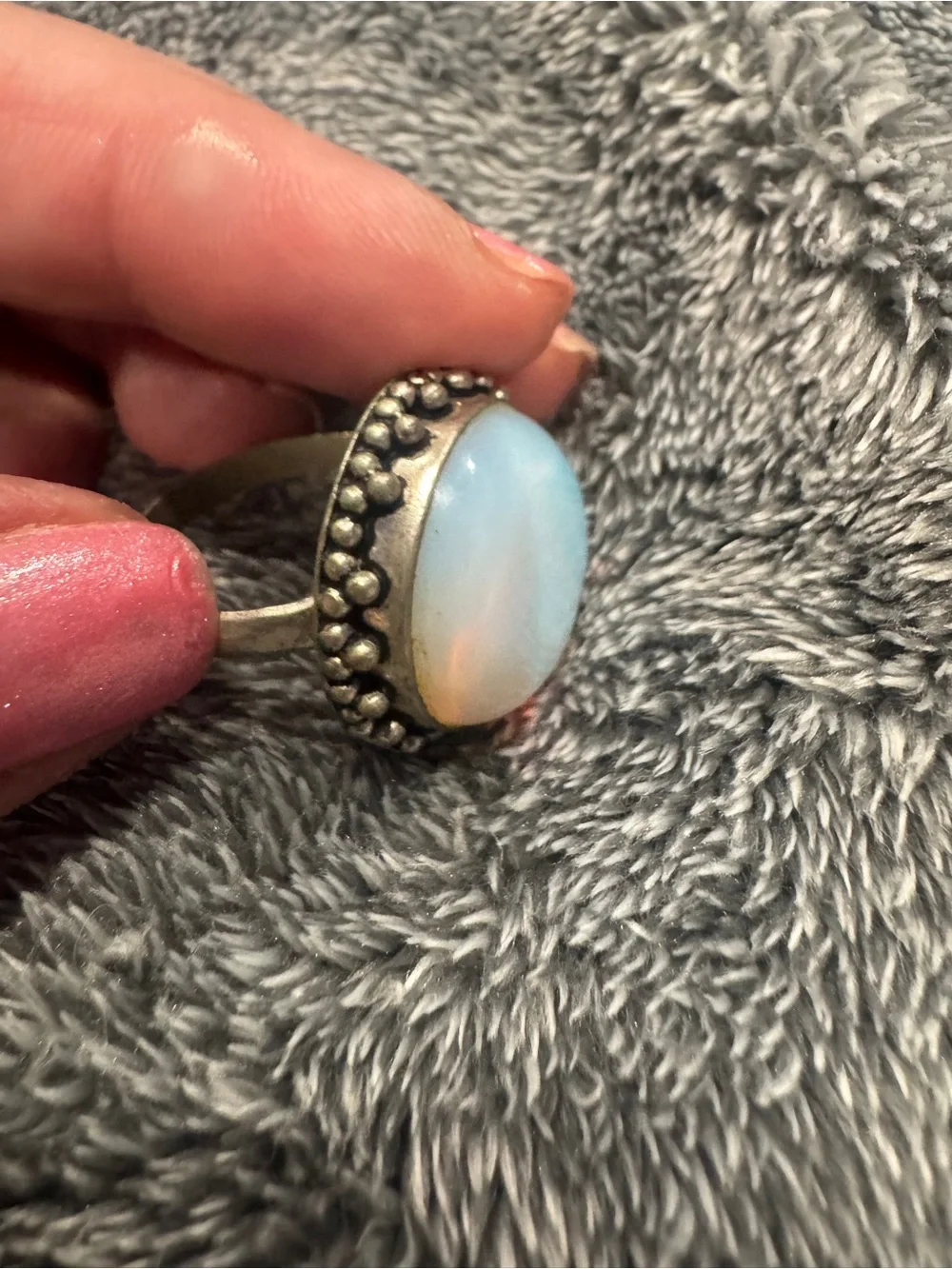 Opal-Effect Statement Ring in Opalescent Blue